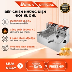Bếp chiên nhúng điện 12L đôi DORON 5000W nhiệt độ cao, sôi cực nhanh