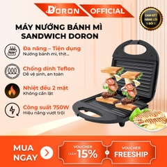 Máy kẹp nướng bánh mì hotdog đơn DORON_ 168, 750W nướng thịt, chiên trứng