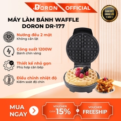 Máy làm bánh waffle bông lan đơn DORON_177, 1200W kiểm soát nhiệt độ chính xác, bánh thơm ngon
