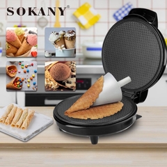 Máy làm vỏ ốc quế, máy làm ốc quế SOKANY1000W gia nhiệt kép, chống dính telfon siêu bền