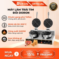 Máy làm bánh waffle công nghiệp đôi DORON_136, nướng bánh kẹp tàn ong khuôn trái tim