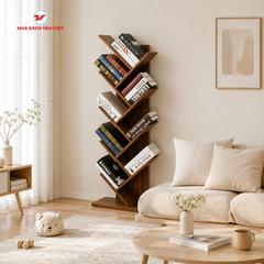 Kệ Sách Hình Cây Loại 9 Tầng Gỗ Cháy GP03.08 - Decor Phòng Khách, Góc Đọc Sách Cho Bé