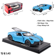 Mô Hình Xe Bugati chiron màu Xanh Trời tỉ lệ 1:43 Hợp kim có thể mở cửa - bánh sau chạy cót - Dài 10.5cm - rộng 4.5cm - cao 2.6cm - FULL BOX : box màu SKU : oto552e - (VAT: 003-01-35) - K54-T3-S6