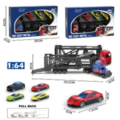 Mô Hình container chở xe hỗn hợp hợp kim , tỉ lệ 1:64 - Dài 29.5cm - rộng 4cm - cao 5cm- SKU : oto-QZ634-B - ( Vat : 003-01-50 ) - T4