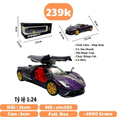 Mô Hình xe Pagani tím tỉ lệ 1:24 Hợp kim có thể mở cửa - bánh sau chạy cót - Dài 21cm - rộng 9cm - cao 5cm - nặng : 1000gram - FULL BOX : box màu SKU : oto302 N3-K7-T3-S3