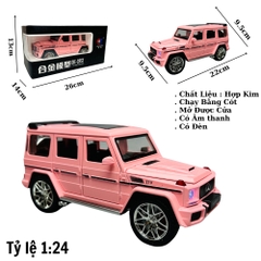 Mô Hình Xe G63 hồng 1:24 Hợp kim có thể mở cửa - bánh sau chạy cót - Có tiếng - đèn pha sáng - Dài 22cm - rộng 9.5cm - cao 9.5cm - nặng ~ 1000gram - FULL BOX : box màu SKU : oto135 n3-k8-t1-s3