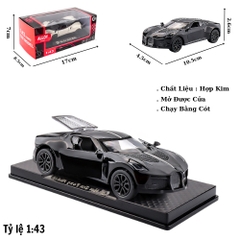 Mô Hình Xe Bugati chiron màu Đen tỉ lệ 1:43 Hợp kim có thể mở cửa - bánh sau chạy cót - Dài 10.5cm - rộng 4.5cm - cao 2.6cm - FULL BOX : box màu SKU : oto552f - (VAT: 003-01-35) - K54-T2-S3