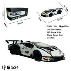 Mô Hình xe lambogini trắng đua tỉ lệ 1:24 Hợp kim có thể mở cửa - bánh sau chạy cót - Dài 22cm - cao 5.5cm - nặng 800gram - Figure Oto - FULL BOX : box màu - SKU : oto404 - (VAT: 003-01-150) - K69-T3-S2
