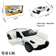 Mô Hình xe bugati trắng xọc đen tỉ lệ 1:36 Hợp kim có thể mở cửa - bánh sau chạy cót - Dài 11cm - rộng 5cm - cao 5cm - nặng : 500gram - FULL BOX : box màu SKU : oto430 - K67-T2-S7