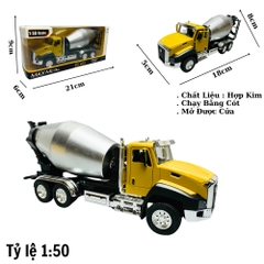 Mô Hình Xe trộn bê tông tỉ lệ 1:50 Hợp kim có thể mở cửa - bánh sau chạy cót - Dài 18cm - rộng 5cm - cao 8cm - nặng : 200gram - FULL BOX : box màu SKU : oto113 - K70-T4-S10