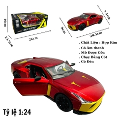Mô Hình xe nissan đỏ họa tiết vàng tỉ lệ 1:24 Hợp kim có thể mở cửa - bánh sau chạy cót - Dài 20.5cm - rộng 9cm - cao 5.5cm - nặng : 800gram - FULL BOX : box màu SKU : oto314