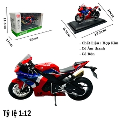 Mô Hình Xe máy cbr1000 đỏ xanh 1:12 Hợp kim - Có tiếng - đèn pha sáng - Dài 17.5cm - rộng 6.5cm - cao 10cm - nặng ~ 700gram - FULL BOX : box màu SKU : oto149 ( Vat : 003-95 )