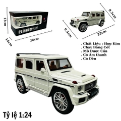 Mô Hình Xe G63 trắng 1:24 Hợp kim có thể mở cửa - bánh sau chạy cót - Có tiếng - đèn pha sáng - Dài 22cm - rộng 9.5cm - cao 9.5cm - nặng ~ 1000gram - FULL BOX : box màu SKU : oto137 -n3-k7-t2-s3