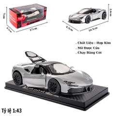 Mô Hình Xe Ferrari SF90 màu xám tỉ lệ 1:43 Hợp kim có thể mở cửa - bánh sau chạy cót - Dài 10.5cm- rộng 4.5cm - cao 2.6cm - FULL BOX : box màu SKU : oto552r - (VAT: 003-01-35) - K54-T2-S1