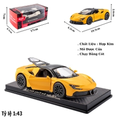 Mô Hình Xe Ferrari SF90 màu vàng tỉ lệ 1:43 Hợp kim có thể mở cửa - bánh sau chạy cót - Dài 10.5cm- rộng 4.5cm - cao 2.6cm - FULL BOX : box màu SKU : oto552q - (VAT: 003-01-35) - K54-T2-S8