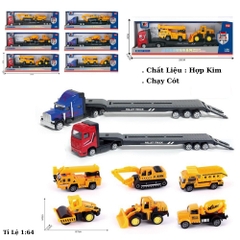 Mô Hình xe container chở xe xây dựng , tỉ lệ 1:64, chất liệu hợp kim và nhựa - Dài 29cm - rộng 4.8cm - cao 9cm - SKU : oto-QZ635-C -( Vat : 003-01-35 ) - T4