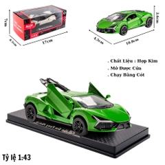 Mô Hình Xe Lamborghini màu Xanh Lá tỉ lệ 1:43 Hợp kim có thể mở cửa - bánh sau chạy cót - Dài 10.8cm - rộng 4.5cm - cao 2.6cm - FULL BOX : box màu SKU : oto552d - (VAT: 003-01-35) - K54-T3-S1