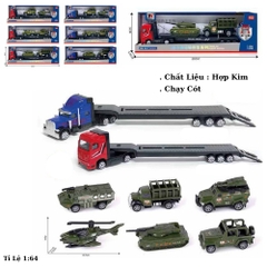 Mô Hình xe container chở xe quân sự , tỉ lệ 1:64, chất liệu hợp kim và nhựa - Dài 29cm - rộng 4.8cm  - cao 9cm - SKU : oto-QZ635-A -( Vat : 103-01-35 ) - K32-T2-S3-4
