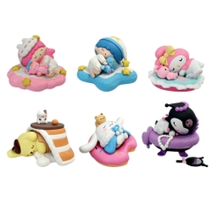 Mô hình kuromi bộ 6 kuromi nằm - cao 5.5-7.5cm - Nặng 300gram - Bọc Túi - Full box - Có hộp mù -  N3-K45-T2-S3