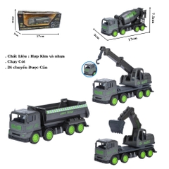 Mô Hình 4 loại Xe công trình xanh đen , chất liệu hợp kim và nhựa - Dài 17cm - rộng 5cm - cao 7.5cm - SKU : oto-YM702806 - ( VAT 003-02-40 )