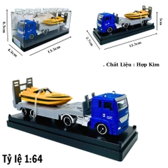 Mô Hình xe công chở cano màu vàng . tỉ lệ 1:64 - Dài 12.5cm - rộng 2.7cm - cao 5cm - nặng : 300gram - FULL BOX . SKU : oto509d