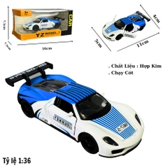 Mô Hình Xe Ferrari đua trắng xanh tỉ lệ 1:36 Hợp kim có thể mở cửa - bánh sau chạy cót - Dài 11cm - rộng 5cm - cao 4cm - nặng : 300gram - FULL BOX : box màu SKU : oto502b - K67-T1-S10
