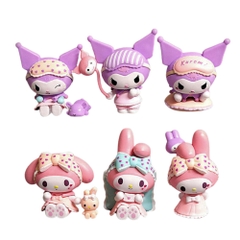 Mô hình kuromi Bộ 6 Melody Kuromi - Blind Box - cao 6-8cm - Nặng 50gram - Bọc Túi - Hộp Màu