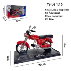 Mô Hình Xe honda CD50 đỏ tỉ lệ 1:10 Hợp kim - bánh sau chạy cót - Dài 20cm - rộng 9cm - cao 12cm - nặng : 200gram - FULL BOX : box màu SKU : oto478b - K63-T5-S9