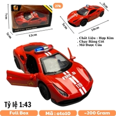 Mô Hình xe Ferrari police 488 GTB Đỏ tỉ lệ 1:43 Hợp kim có thể mở cửa - bánh sau chạy cót - Dài 10cm - cao 3cm - nặng 200gram - Figure Oto - FULL BOX : box màu số 16