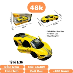 Mô Hình xe Mclaren vàng có họa tiết tỉ lệ 1:36 Hợp kim có thể mở cửa - bánh sau chạy cót - Dài 12cm - rộng 5.5cm - cao 3cm nặng : 200gram - FULL BOX : box màu SKU : oto189 - N3-K9-T4-S2