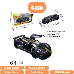 Mô Hình xe pagani huayra tím có họa tiết tỉ lệ 1:36 Hợp kim có thể mở cửa - bánh sau chạy cót - Dài 12cm - rộng 5.5cm - cao 3cm nặng : 200gram - FULL BOX : box màu SKU : oto193 - N3-K10-T3-S4