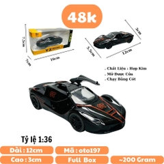 Mô Hình xe laferrari đen có họa tiết tỉ lệ 1:36 Hợp kim có thể mở cửa - bánh sau chạy cót - Dài 12cm - rộng 5.5cm - cao 3cm nặng : 200gram - FULL BOX : box màu SKU : oto197 - N3-K4-T3-S4