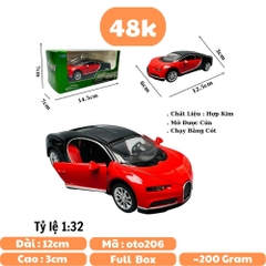 Mô Hình xe Bugati đen đỏ tỉ lệ 1:32 Hợp kim có thể mở cửa - bánh sau chạy cót - Dài 12.5cm - rộng 6cm - cao 3cm nặng : 200gram - FULL BOX : box màu SKU : oto206 - K68-T2-S2