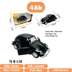 Mô Hình xe volkswagen beetle đen tỉ lệ 1:36 Hợp kim có thể mở cửa - bánh sau chạy cót - Dài 12cm - rộng 5cm - cao 4.5cm nặng : 200gram - FULL BOX : box màu SKU : oto185 - N3-K3-T2-S1