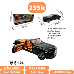 Mô Hình Xe Roll royce đen 1.24 Hợp kim có thể mở cửa - bánh sau chạy cót - Có tiếng  đèn pha sáng - Dài 22cm - rộng 9.5cm - cao 6.5cm - nặng ~ 1200gram - FULL BOX : box màu SKU : oto167 n3-k6-t3-s3