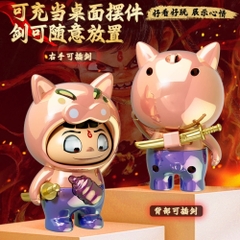 Móc Khoá mô hình Natra hiệp sĩ lợn hồng bóng - cao : 9cm - figure shin - No Box