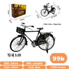 Mô Hình Xe đạp có giỏ 1:10 Hợp kim - Phụ kiện : bơm - Dài 17.5cm - rộng 6cm - cao 11cm - nặng ~ 500gram - FULL BOX : box màu SKU : oto160 - N3-K5-T1-S4