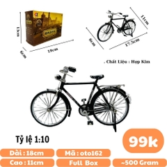 Mô Hình Xe đạp không giỏ 1:10 Hợp kim - Phụ kiện : bơm - Dài 17.5cm - rộng 6cm - cao 11cm - nặng ~ 500gram - FULL BOX : box màu SKU : oto162 - N3-K5-T1-S2