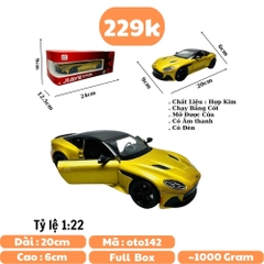 Mô Hình Xe aston martin vàng 1:22 Hợp kim có thể mở cửa - bánh sau chạy cót - Có tiếng - đèn pha sáng - Dài 20cm - rộng 9cm - cao 6cm - nặng ~ 1000gram - FULL BOX : box màu SKU : oto142 - N3-K8-T4-S3