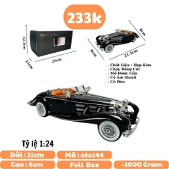 Mô Hình Xe cổ đen 1:24 Hợp kim có thể mở cửa - bánh sau chạy cót - Có tiếng - đèn pha sáng - Dài 21.5cm - rộng 8cm - cao 6cm - nặng ~ 1000gram - FULL BOX : box màu SKU : oto144 n3-k7-t5-s1