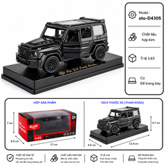 Mô Hình Xe Mẹc g63 gồm nhiều kiểu dáng tỉ lệ 1:43 . Chất liệu Hợp kim - FULL BOX : box màu SKU : oto-D4305 - (VAT: 003-01-35)
