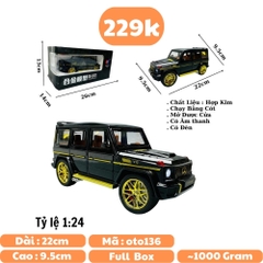 Mô Hình Xe G63 đen 1:24 Hợp kim có thể mở cửa - bánh sau chạy cót - Có tiếng - đèn pha sáng - Dài 22cm - rộng 9.5cm - cao 9.5cm - nặng ~ 1000gram - FULL BOX : box màu SKU : oto136 -n3-k8-t1-s2