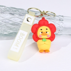 móc khóa vịt cosplay hoa đỏ - dây dài 11cm mô hình cao 6cm - nặng : 50gram - no box N3-T3
