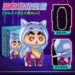 Móc Khoá mô hình shin đầu lợn màu xanh biển bóng - cao : 9cm - figure shin - Hộp Màu n5