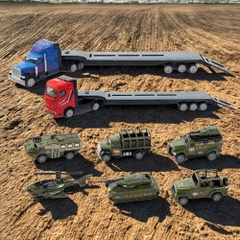 Mô Hình xe container chở xe quân sự , tỉ lệ 1:64, chất liệu hợp kim và nhựa - Dài 29cm - rộng 4.8cm  - cao 9cm - SKU : oto-QZ635-A -( Vat : 103-01-35 ) - K32-T2-S3-4