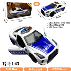 Mô Hình xe NISSAN police  GTR tỉ lệ 1:43 Hợp kim có thể mở cửa - bánh sau chạy cót - Dài 10cm - cao 3cm - nặng 200gram - Figure Oto - FULL BOX : box màu - K69-T2-S10