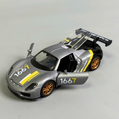Mô Hình Xe 918 spyder porsche xám đen vạch vàng ,  tỉ lệ 1:36 Hợp kim có thể mở cửa - bánh sau chạy cót - Dài 12cm - rộng 5cm - cao 4cm - nặng : 300gram - FULL BOX : box màu SKU : oto501a - K67-T2-S10