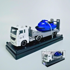 Mô Hình xe công chở xe đua trên nước màu xanh dương . tỉ lệ 1:64 - Dài 12.5cm - rộng 2.7cm - cao 5cm - nặng : 300gram - FULL BOX . SKU : oto509a