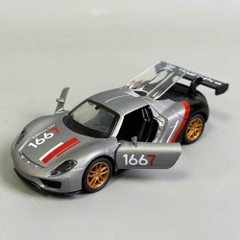 Mô Hình Xe 918 spyder porsche xám đen vạch đỏ,  tỉ lệ 1:36 Hợp kim có thể mở cửa - bánh sau chạy cót - Dài 12cm - rộng 5cm - cao 4cm - nặng : 300gram - FULL BOX : box màu SKU : oto501b - K67-T1-S11