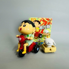 mô hình shin đèo cún áo xanh dây cót - cao : 10.5cm - figure shin - hộp màu
